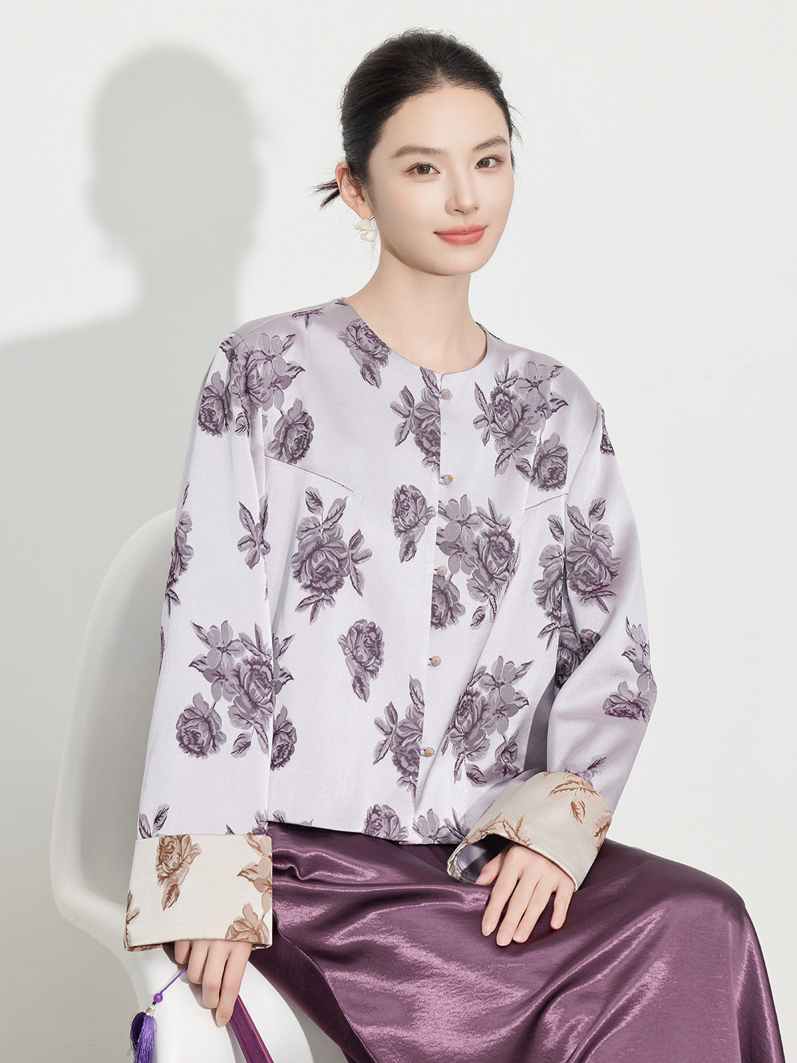 High-End Stylish Satin Jacquard Jacket for Women