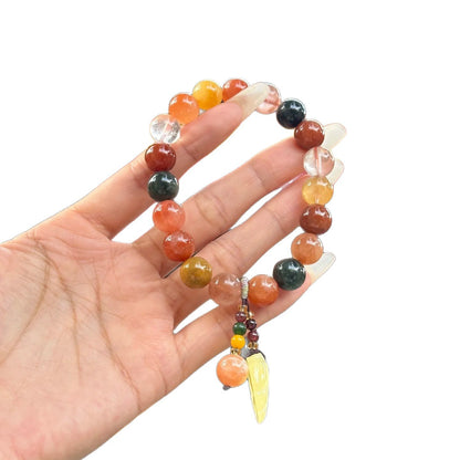 Five Blessings Natural Crystal Bracelet — Yonghe Temple Wutai Style Rabbit Hair Gem Beads