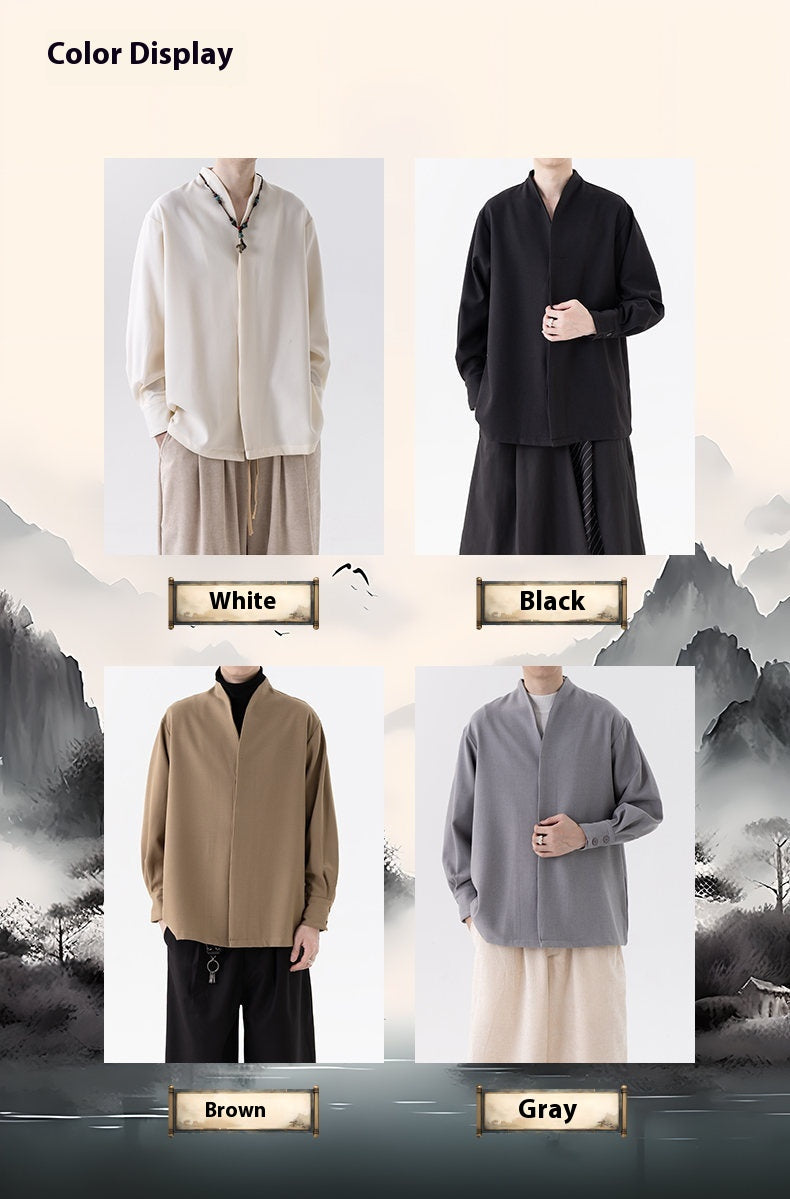 Mens Chinese Style Autumn Trendy Long Sleeve Casual Shirt Jacket