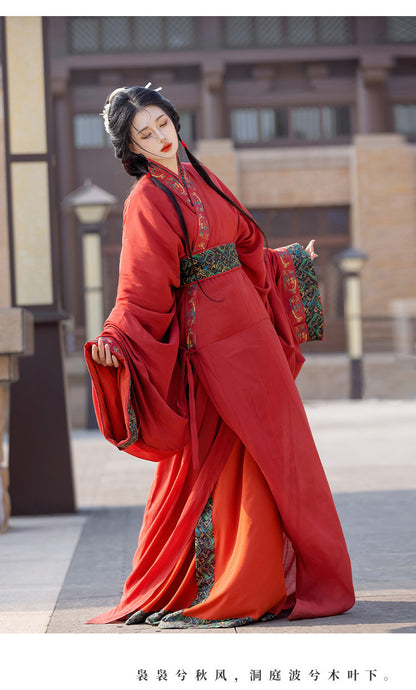 Warring States Hanfu — Straight Skirt Robe with Large Volume Tail for Women
