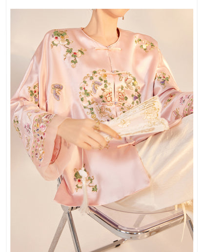 2026 Autumn New Chinese Style Printed Embroidered Acetate Coat for Women