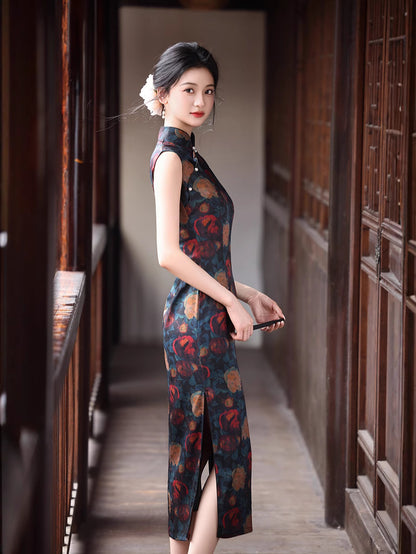 Retro Hong Kong Rose Cheongsam – Sleeveless Youth Dress
