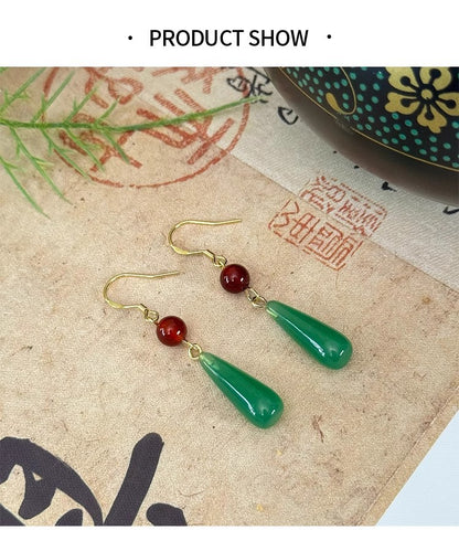 Imitation Chalcedony Green Earrings | New Chinese Style Ancient Water Drop Accessory
