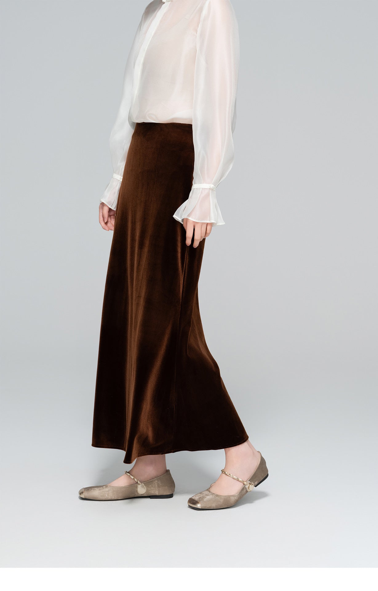 Slimming High-Waist Silk Velvet Midi Skirt for Women
