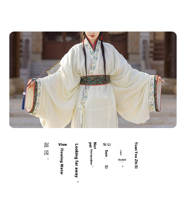 Warring States Hanfu — Straight Skirt Robe with Large Volume Tail for Women