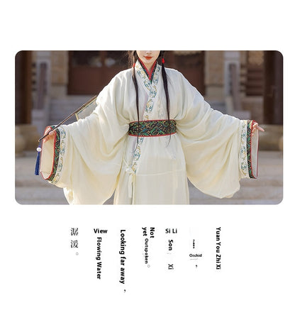 Warring States Hanfu — Straight Skirt Robe with Large Volume Tail for Women