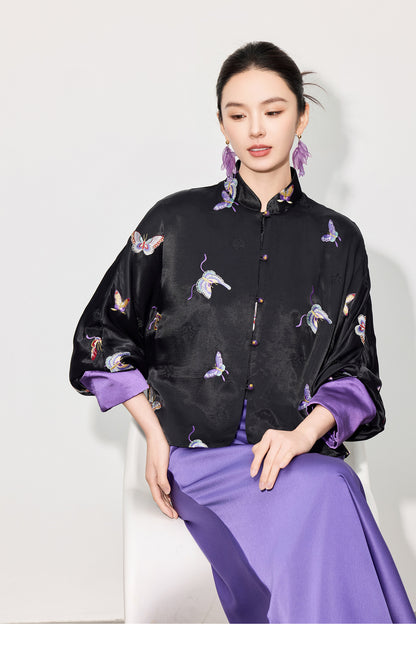 High-End Elegant Loose Fit Embroidered Blouse for Women