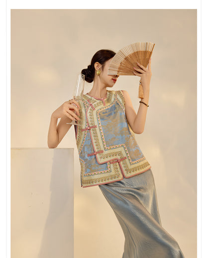 New Chinese Style Heavy Embroidery Rayon Vest for Women