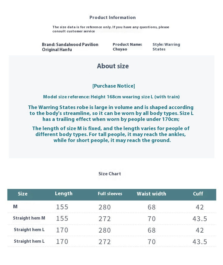 Warring States Hanfu — Straight Skirt Robe with Large Volume Tail for Women