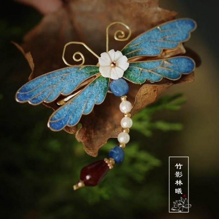 Orchid tassel headdress with side clips and new Chinese flower hairpins