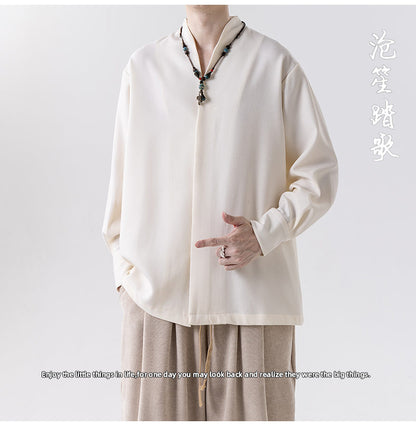 Mens Chinese Style Autumn Trendy Long Sleeve Casual Shirt Jacket