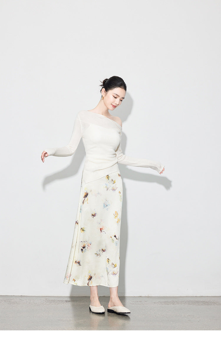 Chic Printed Midi Skirt, Side Slit Design for Women