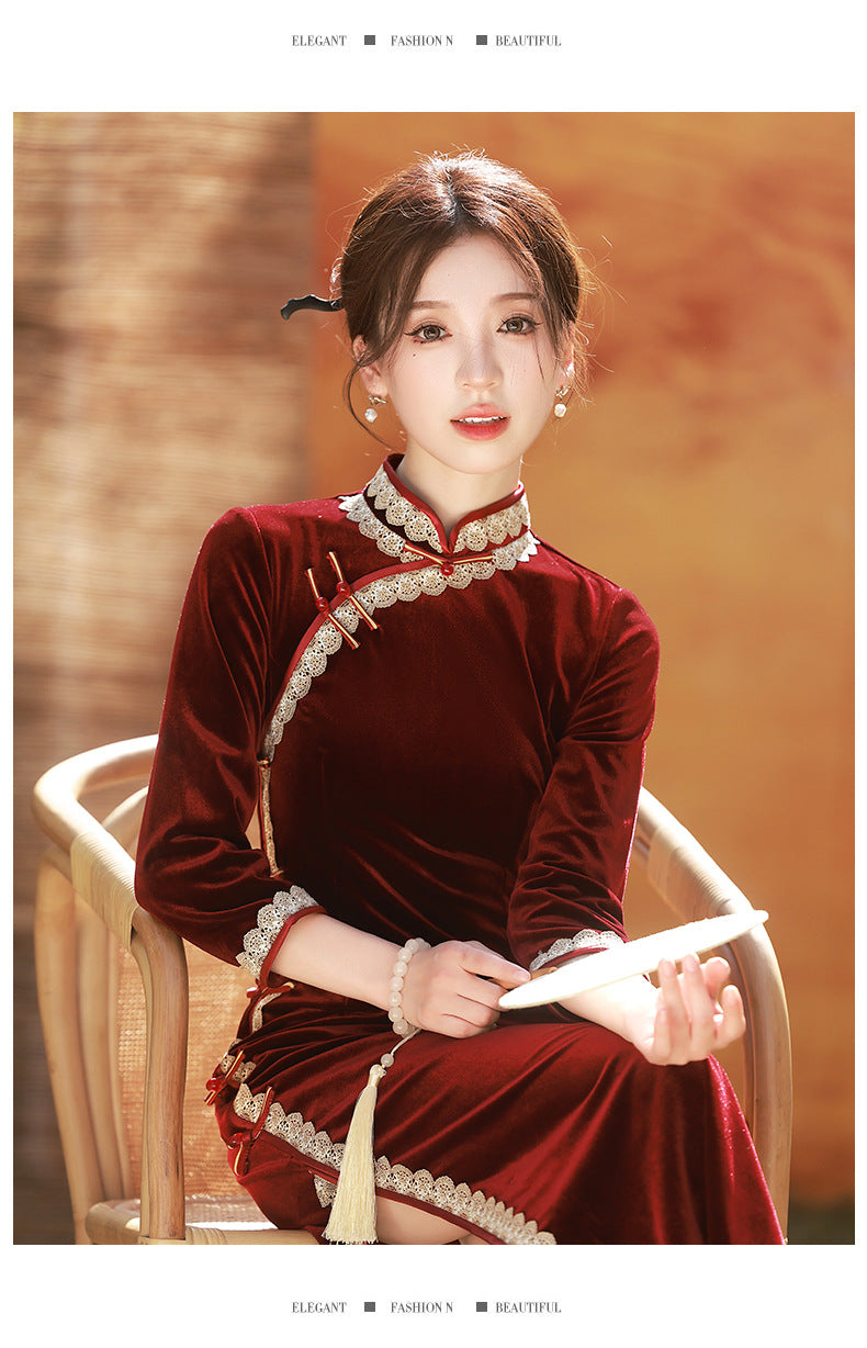 Autumn Winter Mid-Sleeve Qipao – Mother’s Toast Dress