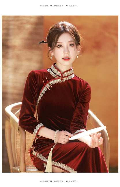 Autumn Winter Mid-Sleeve Qipao – Mother’s Toast Dress