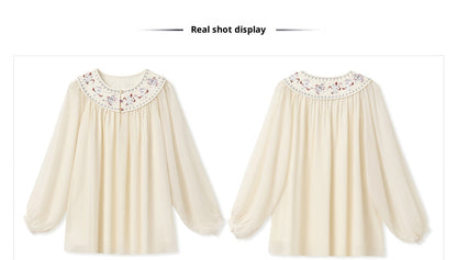 New Chinese Style Embroidered Mesh Shirt | Autumn Light Luxury Elegant Top