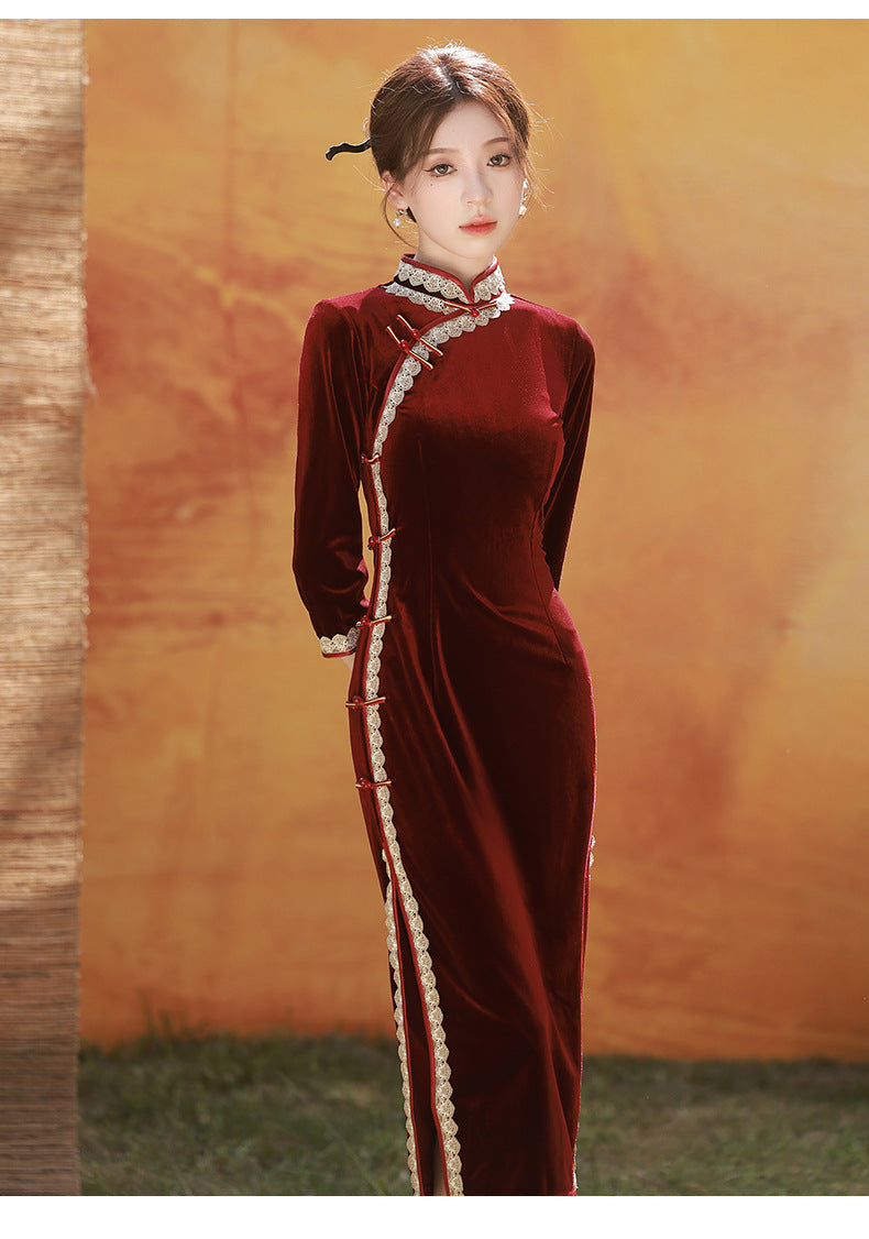 Autumn Winter Mid-Sleeve Qipao – Mother’s Toast Dress