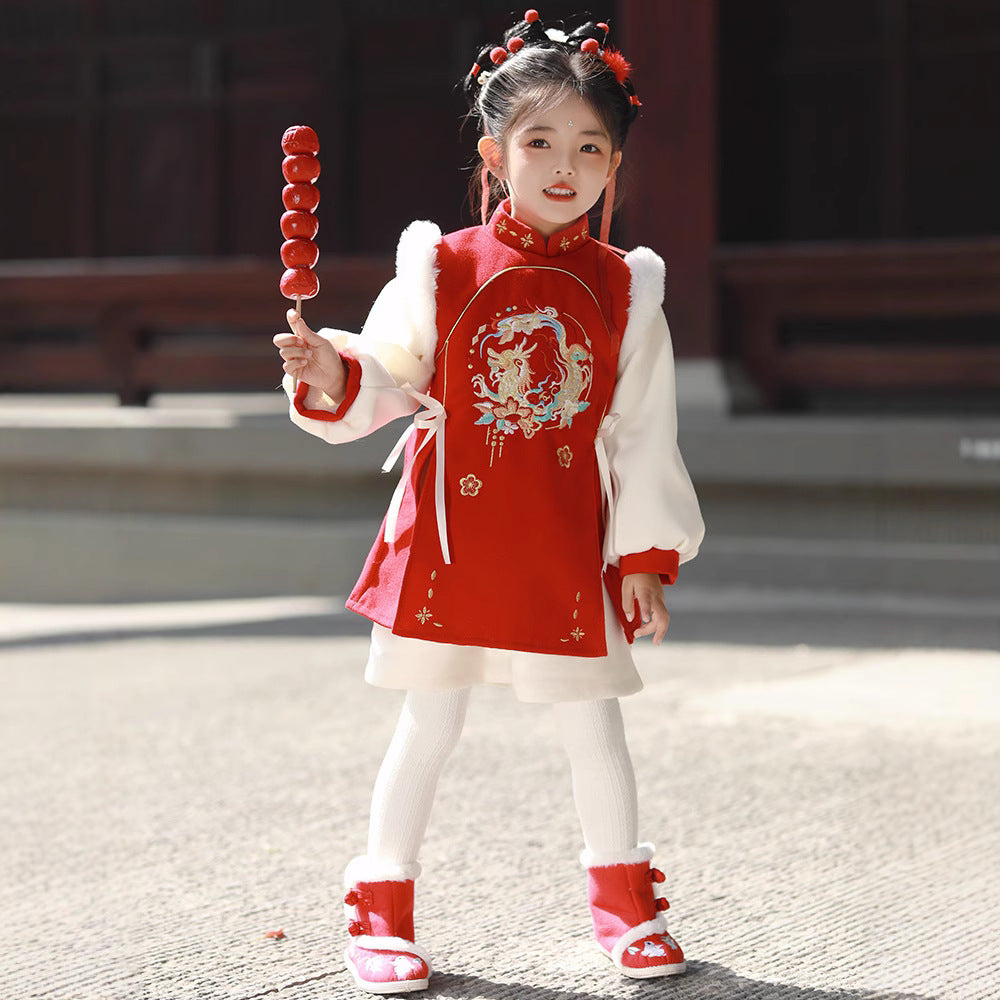 Girls’ Winter Hanfu Qipao | Padded Chinese Tang Suit New Year Dress