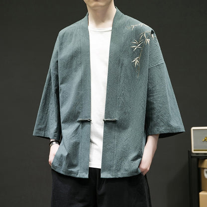 Mens Chinese Style Layman Hanfu Jacket Summer Zen Tea Robe Retro Top