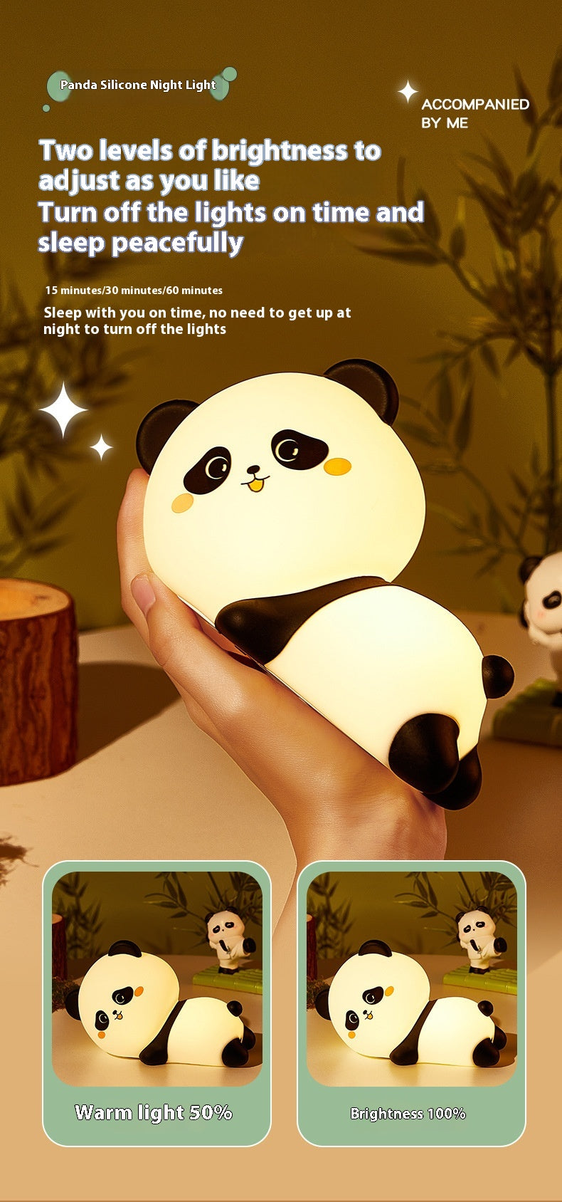 Panda Silicone Night Lamp USB Rechargeable Adjustable Bedside Lamp