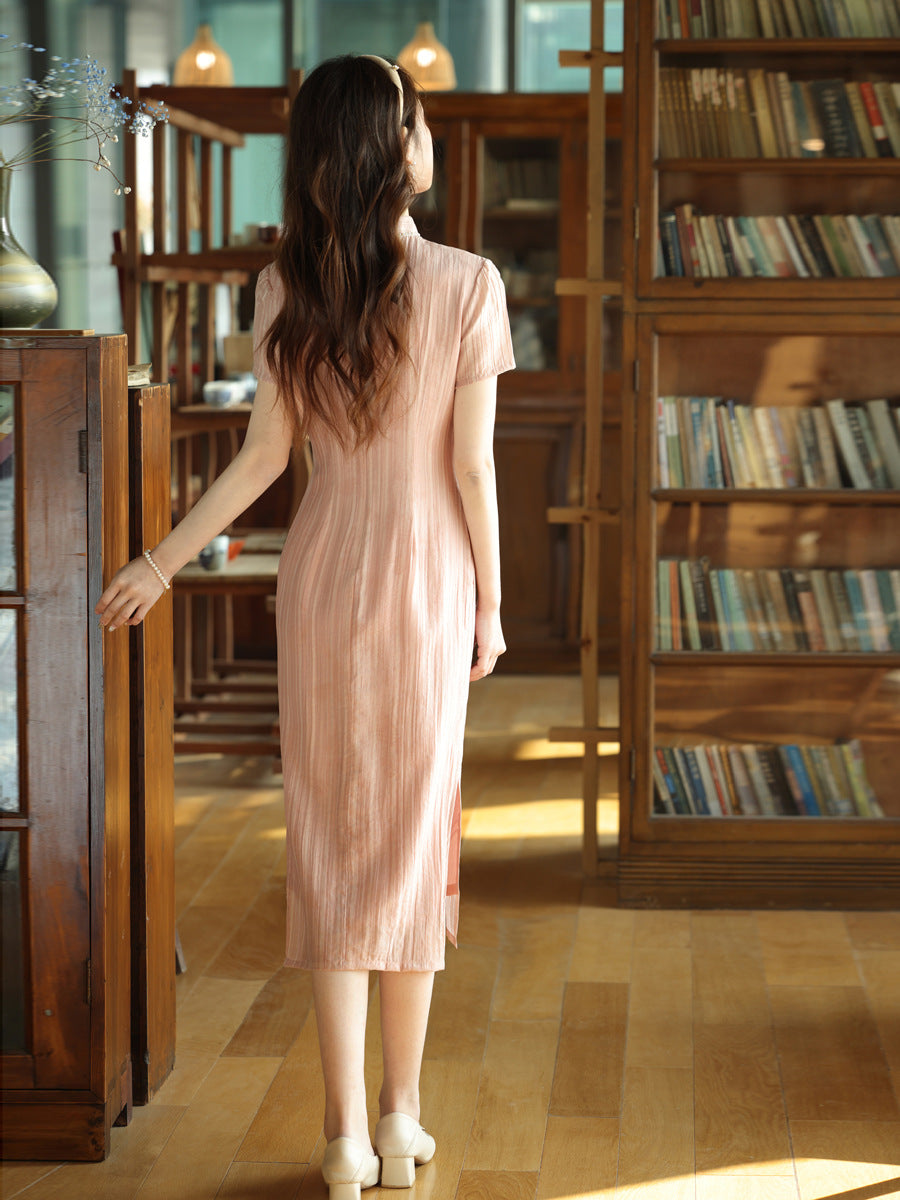 Elegant Pink Cheongsam – New Chinese Style High-End Dress