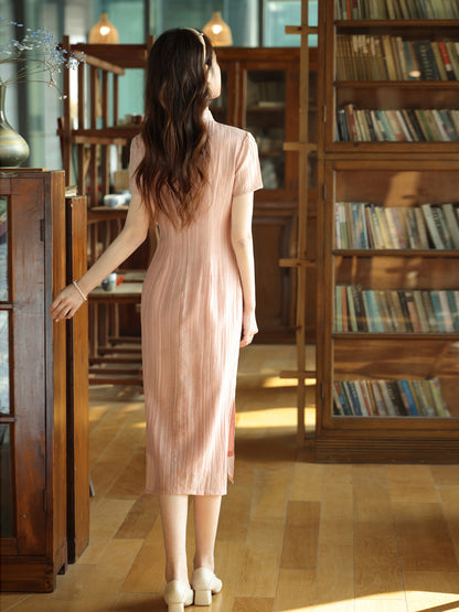 Elegant Pink Cheongsam – New Chinese Style High-End Dress