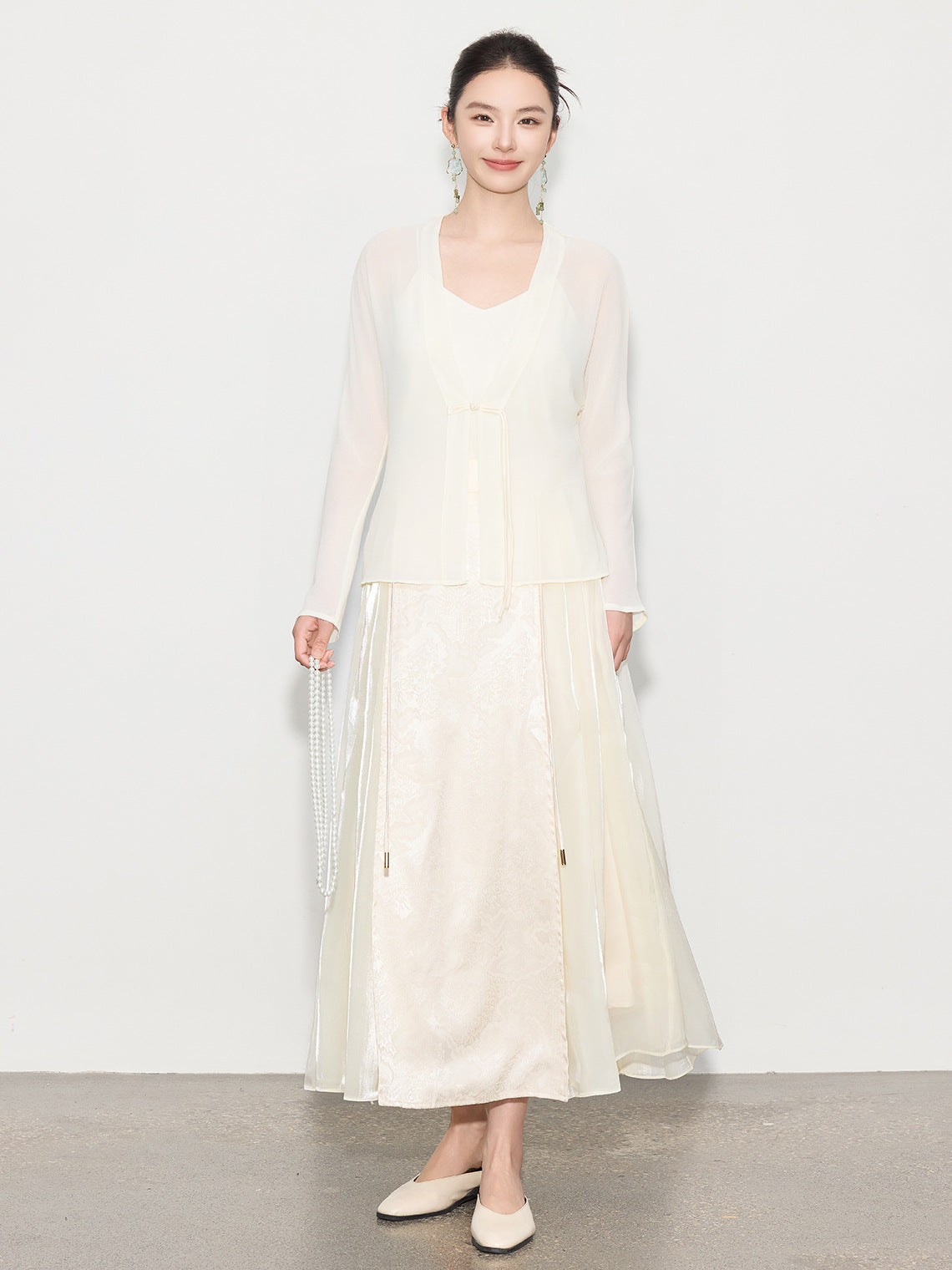 Chic Long Patchwork Mesh Skirt with Design Details