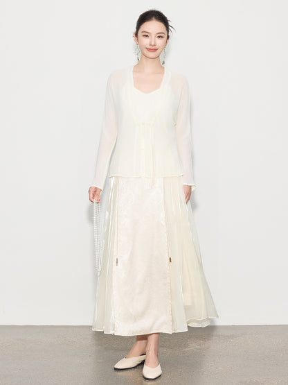 Chic Long Patchwork Mesh Skirt with Design Details