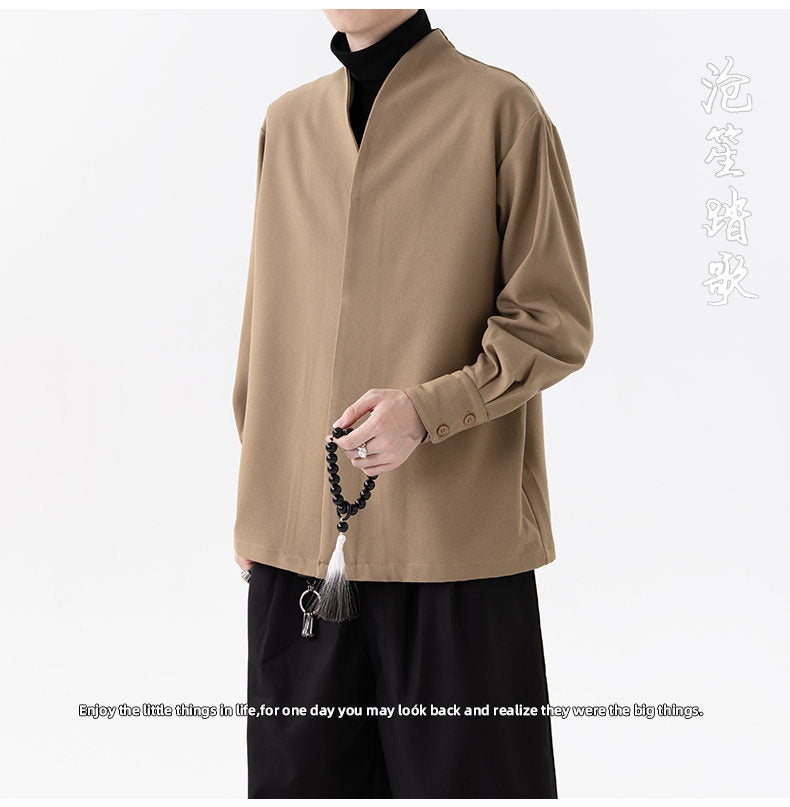 Mens Chinese Style Autumn Trendy Long Sleeve Casual Shirt Jacket