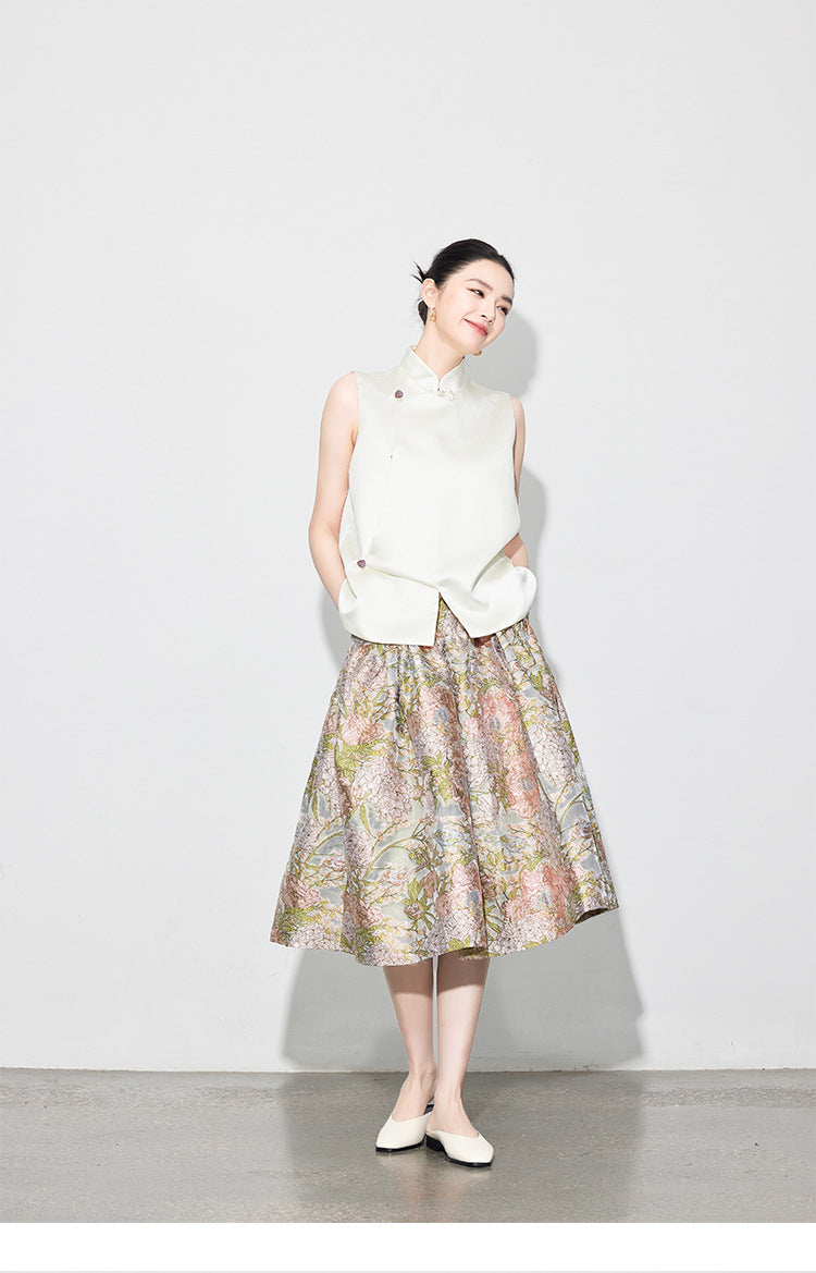 Early Spring Retro Jacquard Embroidered Vest & Skirt Set