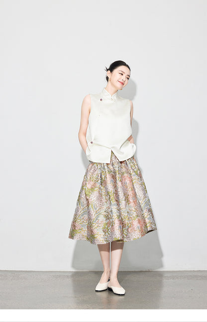 Early Spring Retro Jacquard Embroidered Vest & Skirt Set