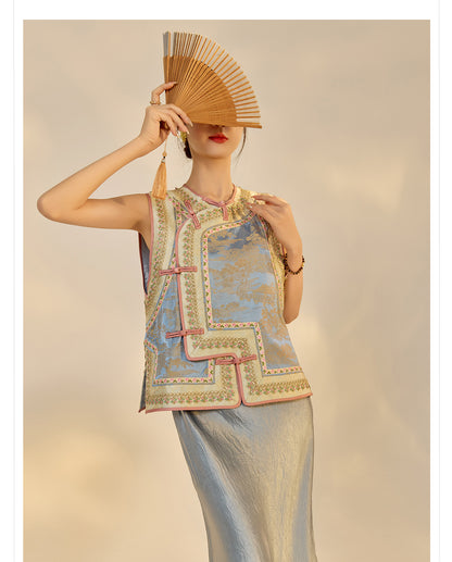 New Chinese Style Heavy Embroidery Rayon Vest for Women