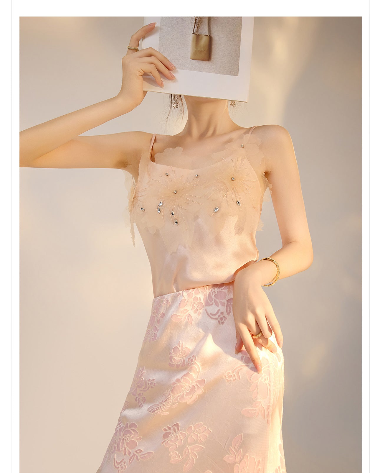 New Chinese Style Beaded Floral Acetate Top | Elegant Short Camisole