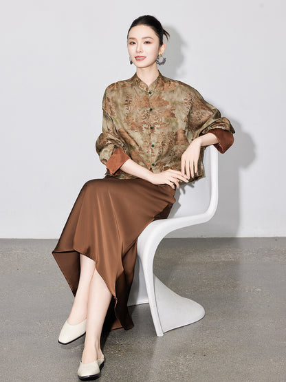 Stylish National Style Jacquard Blouse for Women