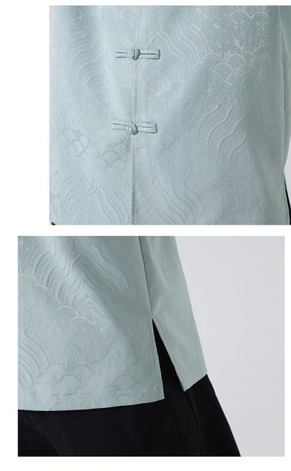 New Chinese Style Tang Shirt — Men’s Short-Sleeve Retro Button-Up Top