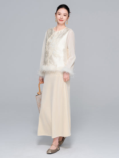 National Style Feather and Sequin Vest for Women