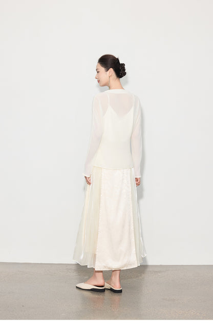 Chic Long Patchwork Mesh Skirt with Design Details