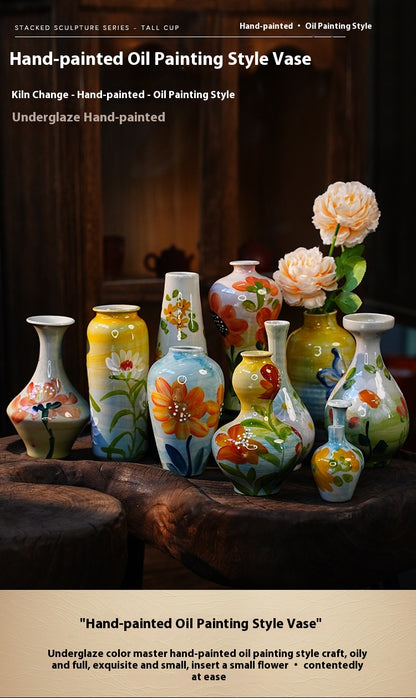 Jingdezhen Handmade Ceramic Vase — Oil Painting Style Small Home Decor