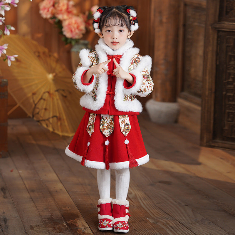 Children’s New Chinese Style Hanfu | Baby Girls’ Warm Tang Suit Winter Outfit