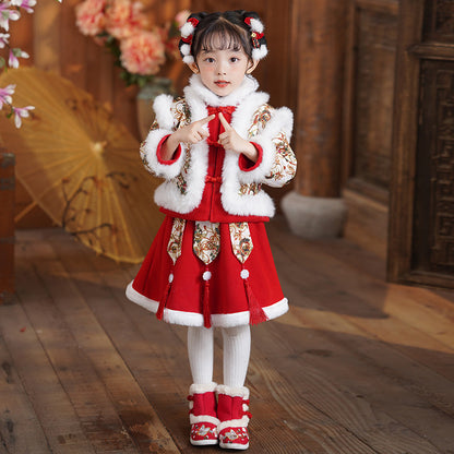 Children’s New Chinese Style Hanfu | Baby Girls’ Warm Tang Suit Winter Outfit
