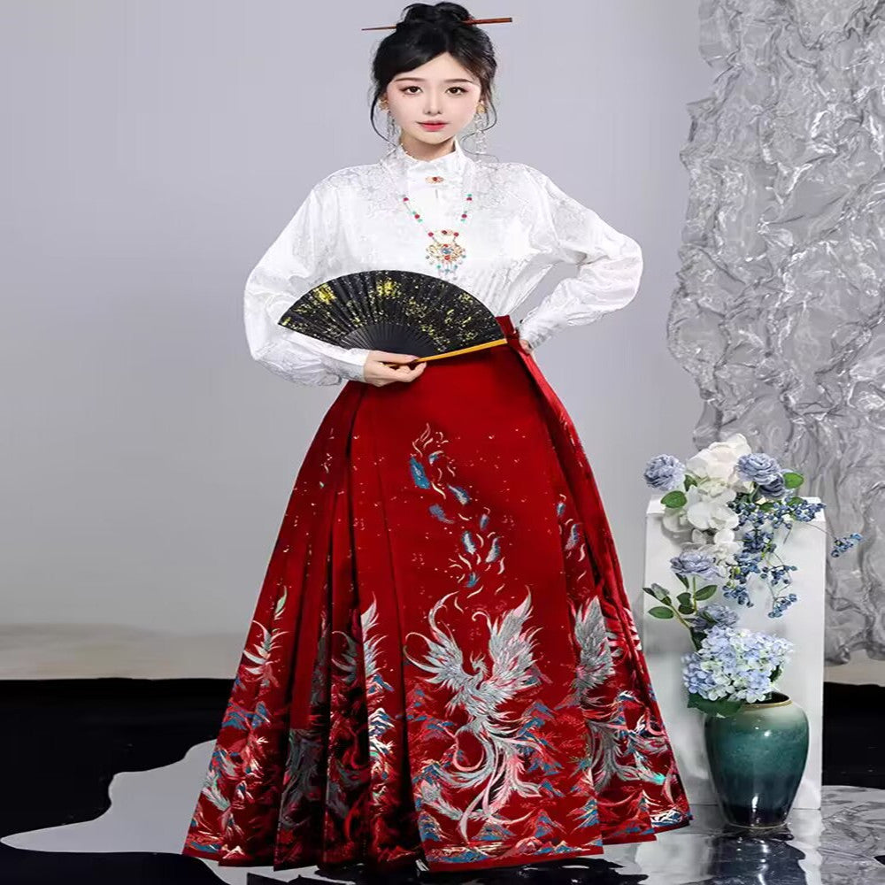 Ming Dynasty Hanfu Set — High Collar Shirt and Horse Face Skirt