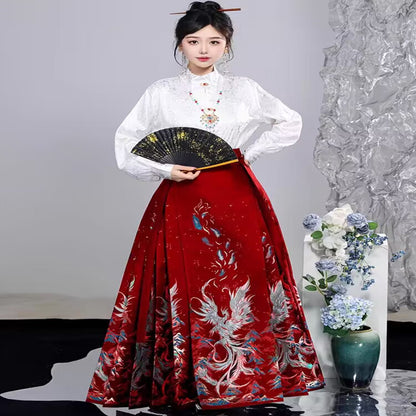 Ming Dynasty Hanfu Set — High Collar Shirt and Horse Face Skirt