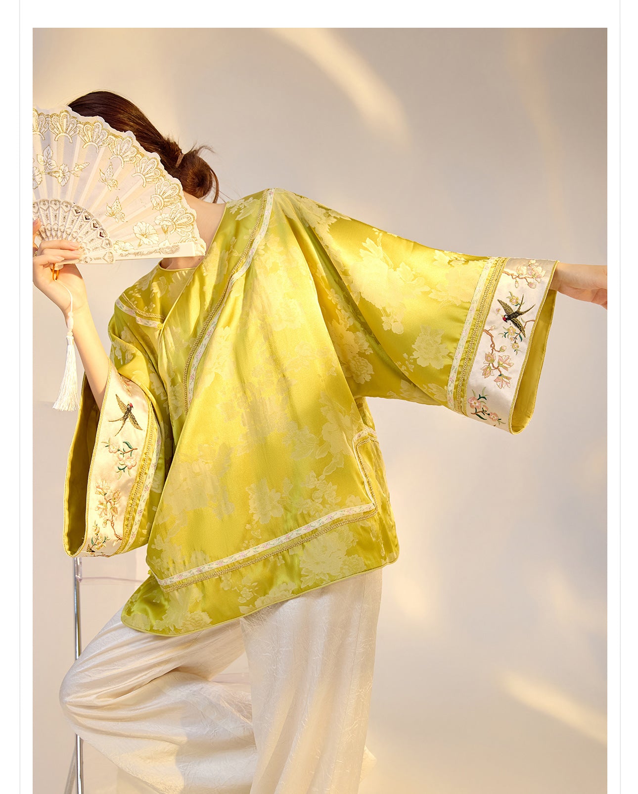 Elegant Yellow Jacquard Rayon Shirt New Chinese Style Top 2026