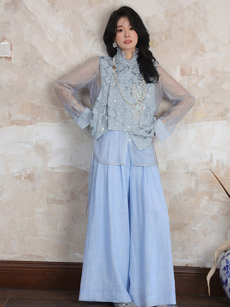 High-Waist Slimming Ramie Wide-Leg Pants for Women