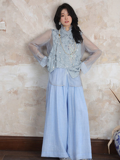 High-Waist Slimming Ramie Wide-Leg Pants for Women