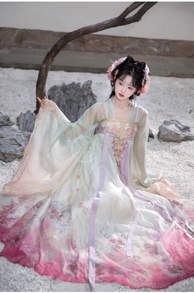Women's Tang Dynasty Hanfu Winter Embroidered Shirt & Cloak Set