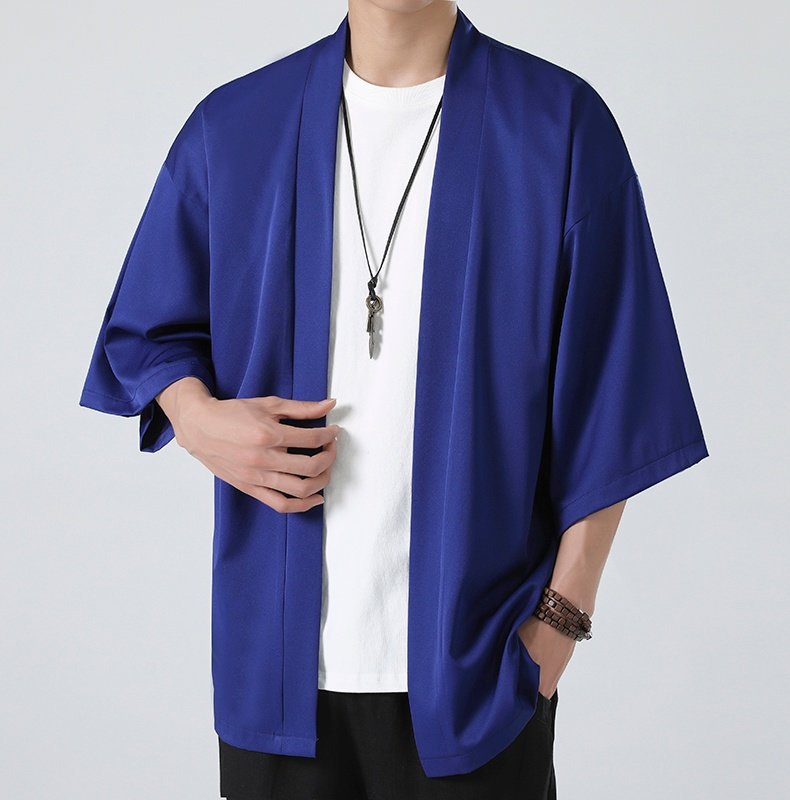 Mens Chinese Hanfu Dao Robe Large Size Zen Ice Silk Kimono