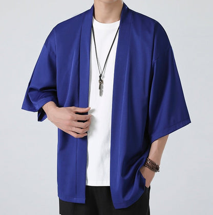 Mens Chinese Hanfu Dao Robe Large Size Zen Ice Silk Kimono