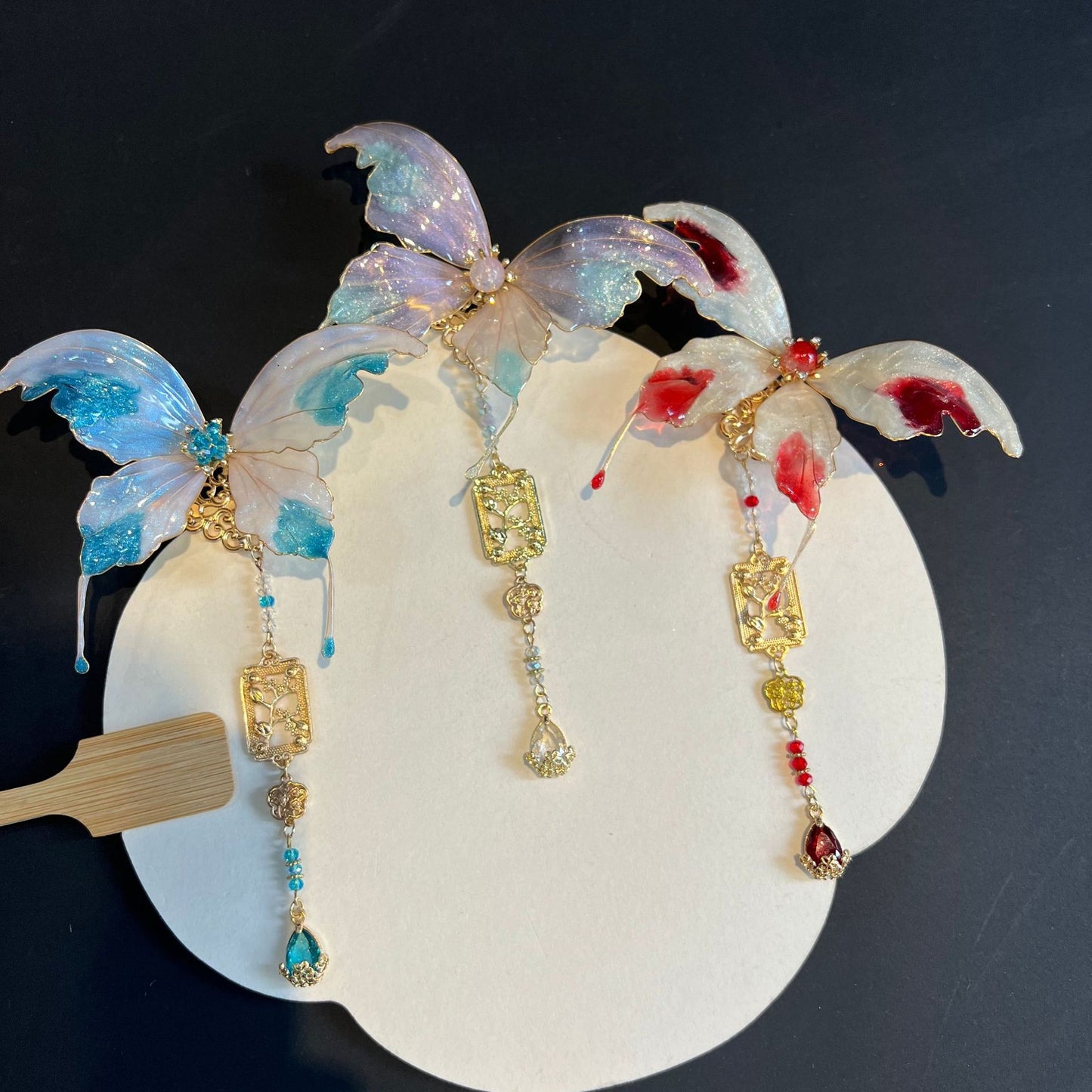 Ancient Style Handmade Liquid Flower Butterfly Hair Clip Hanfu Accessory