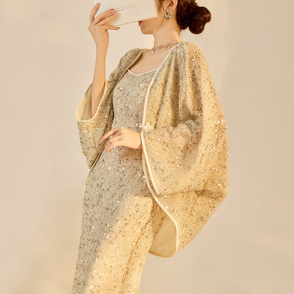 Autumn New Chinese Sequin Embroidered High-End Coat Dress Set