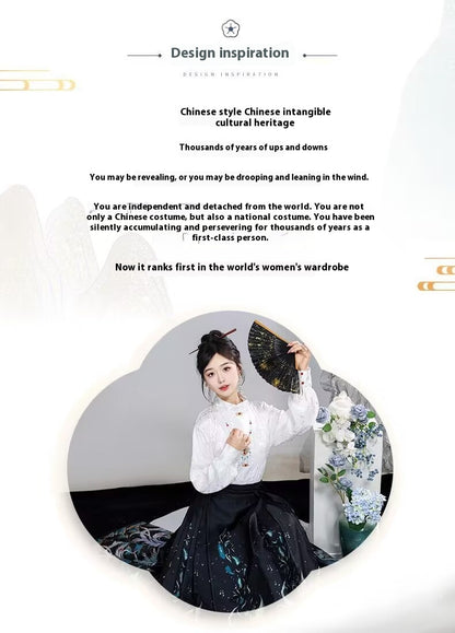 Ming Dynasty Hanfu Set — High Collar Shirt and Horse Face Skirt